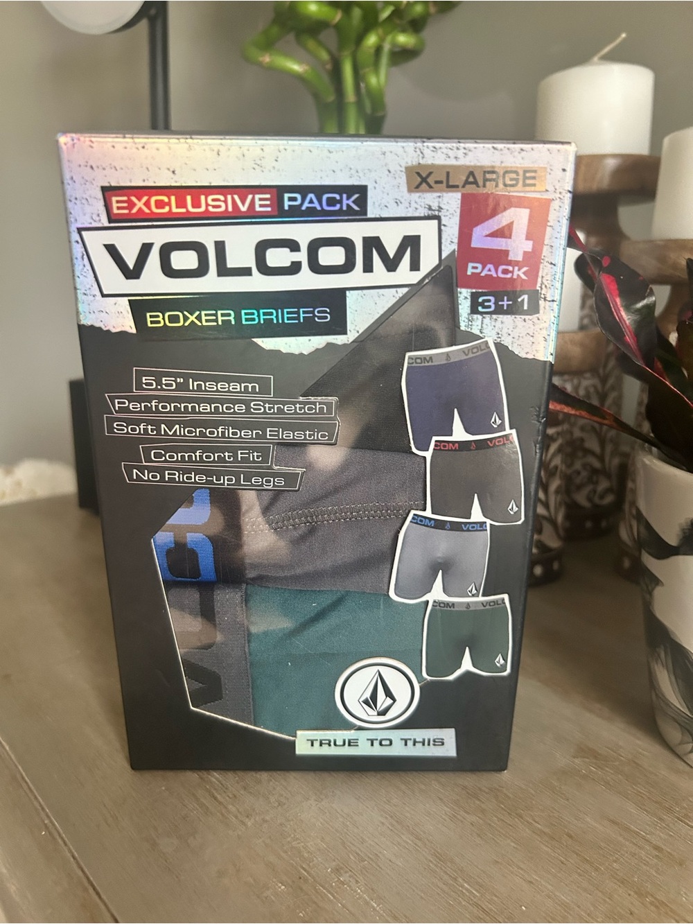 Volcom Boys Boxer Briefs 4-Pack in Black, Teal & Gray